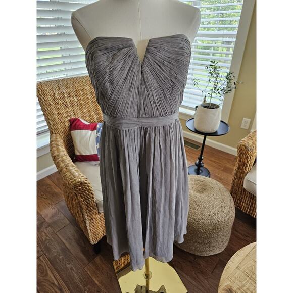 J. Crew Silk Chiffon Taryn Strapless Gown Gray Bridesmaid Mini Prom Dress Sz 10 - Picture 1 of 10
